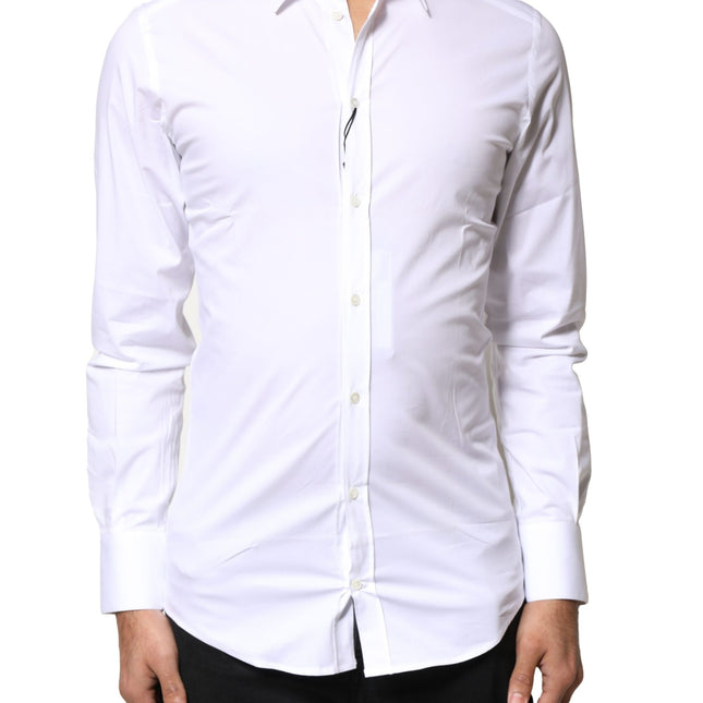 Dolce & Gabbana White GOLD Cotton Long Sleeves Dress Shirt