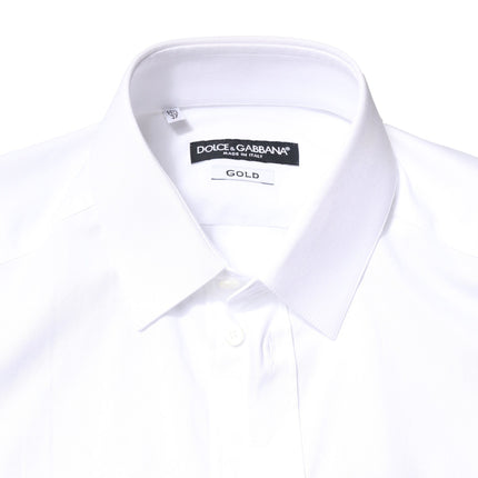 Dolce & Gabbana White GOLD Cotton Long Sleeves Dress Shirt
