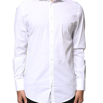Dolce & Gabbana White GOLD Cotton Long Sleeves Dress Shirt