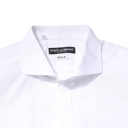 Dolce & Gabbana White GOLD Cotton Long Sleeves Dress Shirt