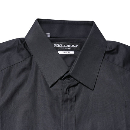 Dolce & Gabbana Dark Blue GOLD Cotton Long Sleeves Dress Shirt