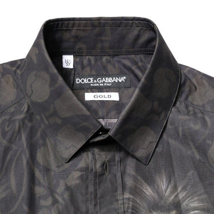 Dolce & Gabbana Black Royal Pet Portrait GOLD Dress Shirt