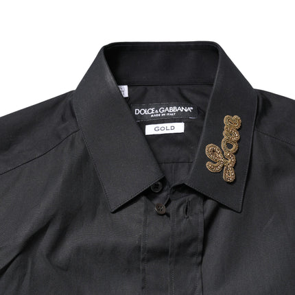 Dolce & Gabbana Black Love Embroidery GOLD Formal Dress Shirt