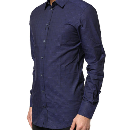 Dolce & Gabbana Blue Check Tartan GOLD Formal Dress Shirt