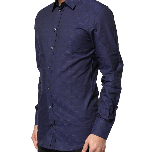 Dolce & Gabbana Blue Check Tartan GOLD Formal Dress Shirt