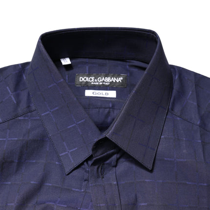Dolce & Gabbana Blue Check Tartan GOLD Formal Dress Shirt