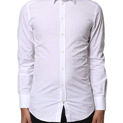 Dolce & Gabbana White GOLD Cotton Long Sleeves Dress Shirt