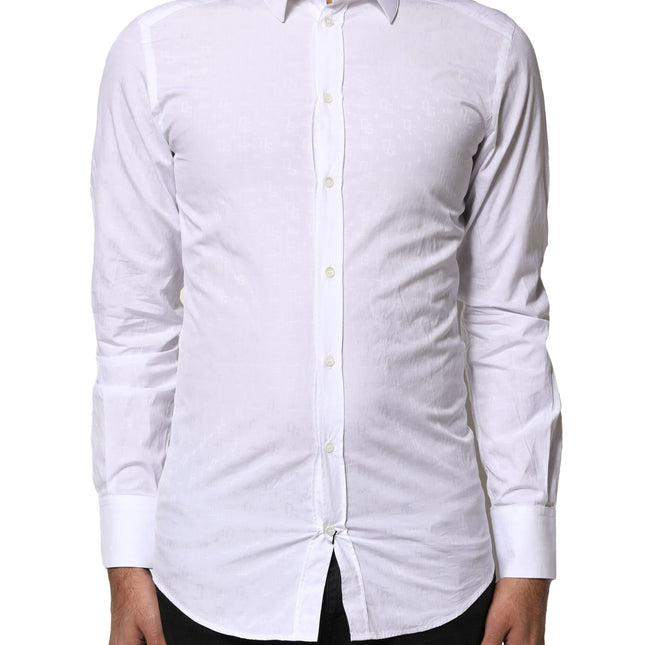 Dolce & Gabbana White GOLD Cotton Long Sleeves Dress Shirt