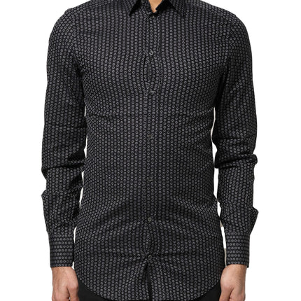 Dolce & Gabbana Black GOLD Patterned Cotton Men Dress Shirt