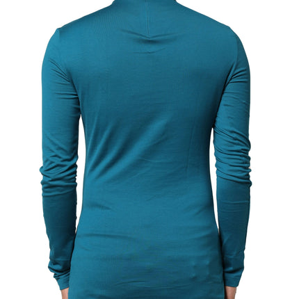 Dolce & Gabbana Blue Cotton Turtleneck Long Sleeves Sweater