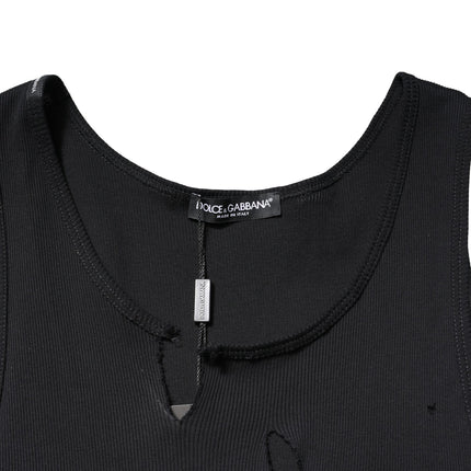 Dolce & Gabbana Black Cotton Rip Style Sleeveless Men Tank T-shirt