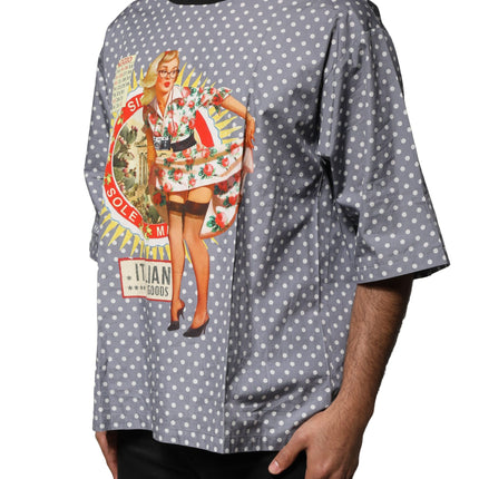 Dolce & Gabbana Gray Polka Dot Pin-Up Print Crew Neck T-shirt