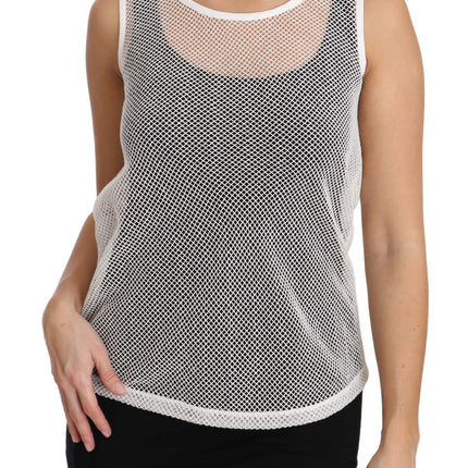 Dolce & Gabbana White Net  Transparent Sleeveless Tank Top