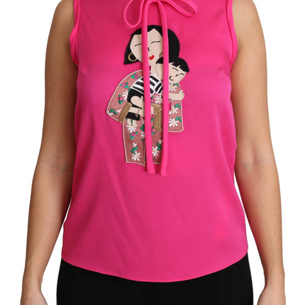 Dolce & Gabbana Pink Family Silk Tank  Mama Blouse Top Shirt