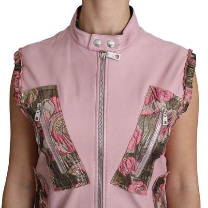 Dolce & Gabbana Pink Zippered Lamb Sleeveless Vest Leather Jacket