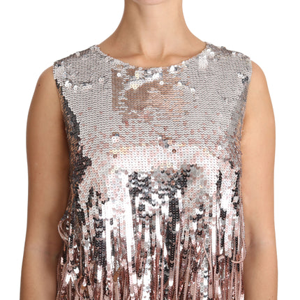 Dolce & Gabbana Golden Pink Sequined Fringe Tank Top