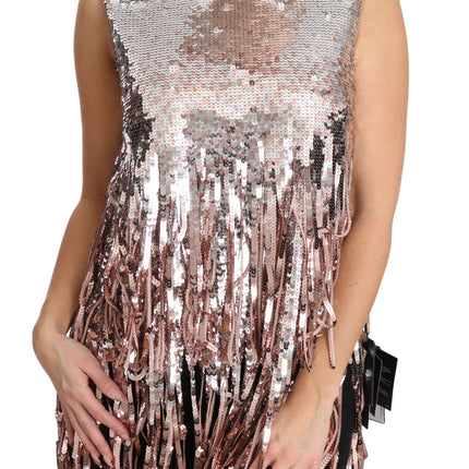 Dolce & Gabbana Golden Pink Sequined Fringe Tank Top