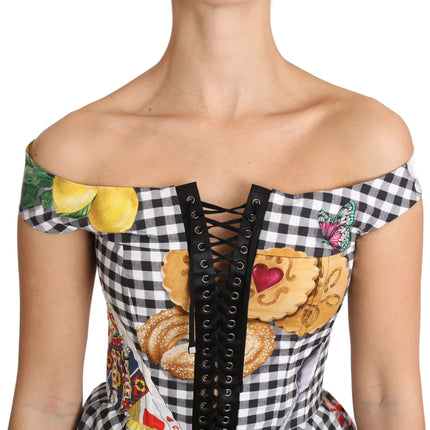 Dolce & Gabbana Black and White Corset Blouse Sicily Lemon Check Top