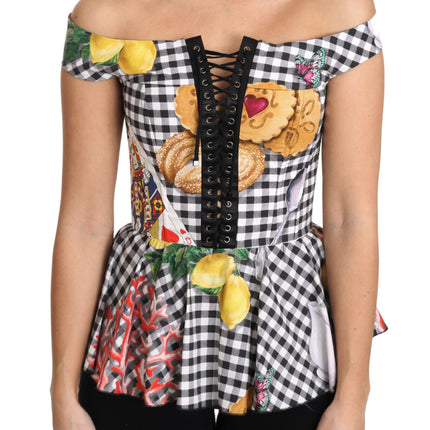 Dolce & Gabbana Black and White Corset Blouse Sicily Lemon Check Top