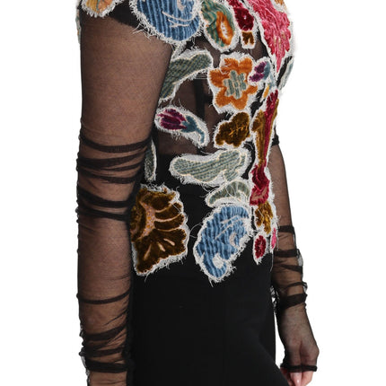 Dolce & Gabbana Black Floral Ricamo Top T-shirt Blouse