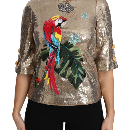 Dolce & Gabbana Gold Sequined Parrot Crystal Blouse