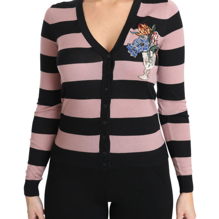 Dolce & Gabbana Pink Floral Cashmere Cardigan Sweater