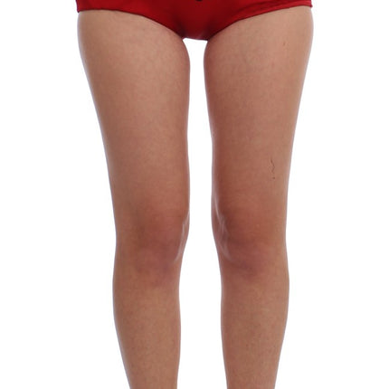Dolce & Gabbana Red Silk Crystal Roses Shorts