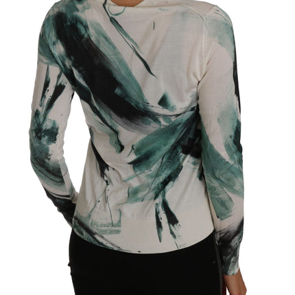 Dolce & Gabbana White Silk Cardigan Lightweight Paint Stroke Sweater