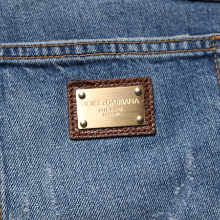 Dolce & Gabbana Blue Tattered Cotton Straight Denim Jeans