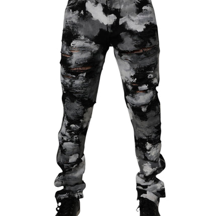 Dolce & Gabbana Multicolor Camouflage Tattered Skinny Denim Jeans