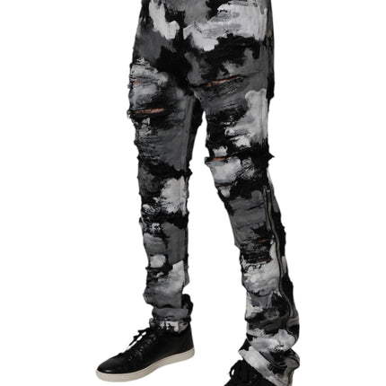 Dolce & Gabbana Multicolor Camouflage Tattered Skinny Denim Jeans