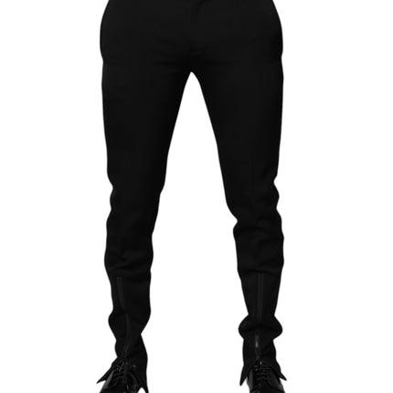 Dolce & Gabbana Black Wool Tapered Formal Dress Pants