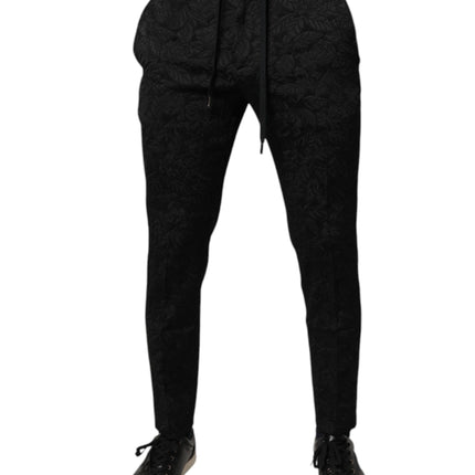 Dolce & Gabbana Black Brocade Polyester Skinny Dress Pants