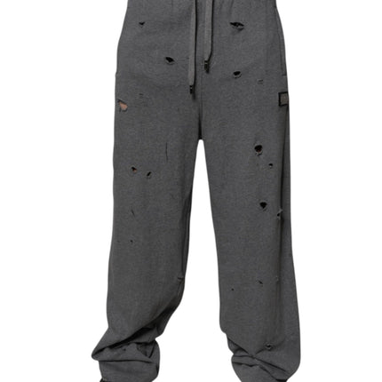 Dolce & Gabbana Gray Cotton RipStyle Straight Sweatpants Pants