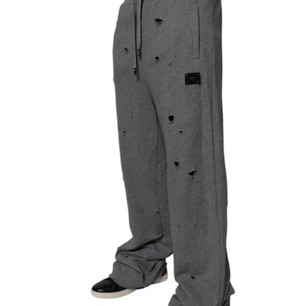 Dolce & Gabbana Gray Cotton RipStyle Straight Sweatpants Pants