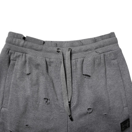 Dolce & Gabbana Gray Cotton RipStyle Straight Sweatpants Pants