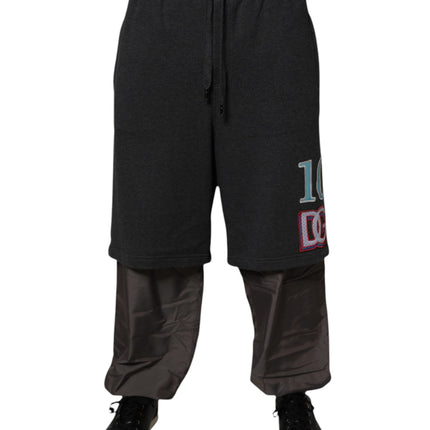 Dolce & Gabbana Dark Gray Cotton Layered Straight Sweatpants Pants