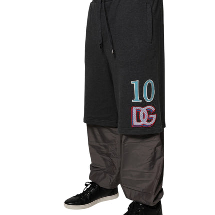 Dolce & Gabbana Dark Gray Cotton Layered Straight Sweatpants Pants