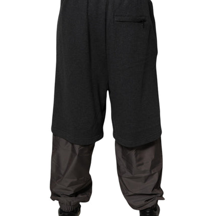 Dolce & Gabbana Dark Gray Cotton Layered Straight Sweatpants Pants