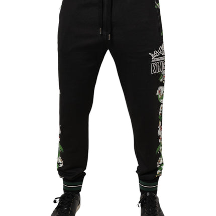 Dolce & Gabbana Black Floral King Men Jogger Sweatpants Pants
