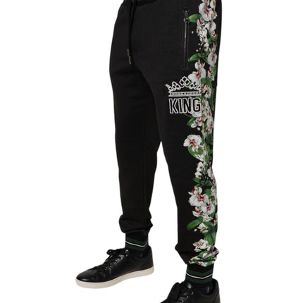 Dolce & Gabbana Black Floral King Men Jogger Sweatpants Pants
