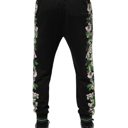 Dolce & Gabbana Black Floral King Men Jogger Sweatpants Pants
