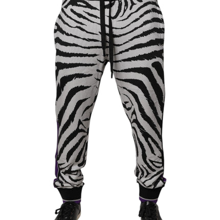 Dolce & Gabbana Black White Zebra Men Jogger Sweatpants Pants