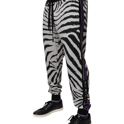 Dolce & Gabbana Black White Zebra Men Jogger Sweatpants Pants