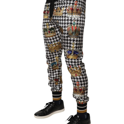 Dolce & Gabbana Multicolor Houndstooth Crown Men Sweatpants Pants
