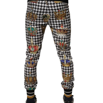 Dolce & Gabbana Multicolor Houndstooth Crown Men Sweatpants Pants