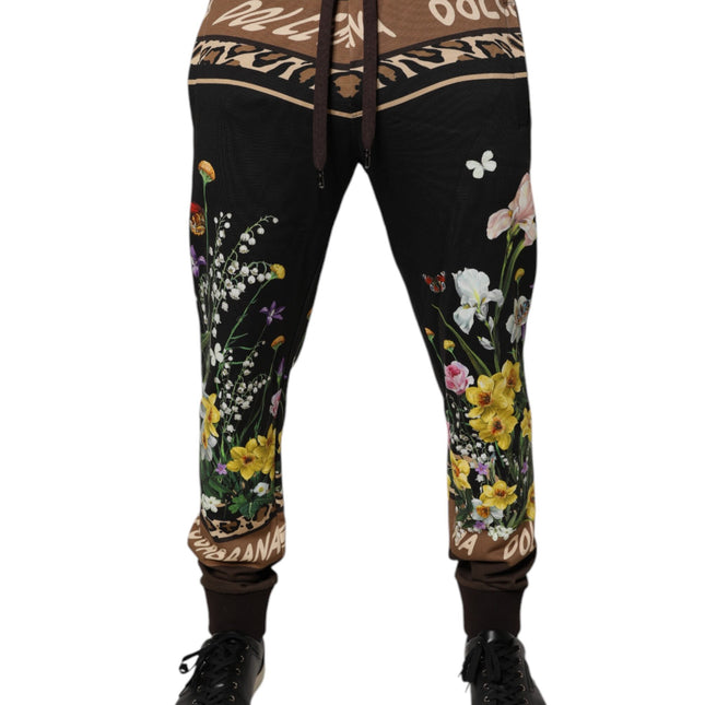 Dolce & Gabbana Black Floral Cotton Jogger Sweatpants Pants