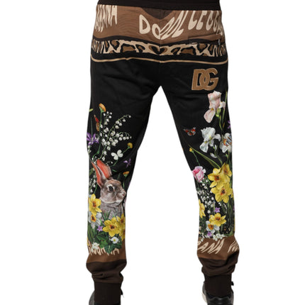 Dolce & Gabbana Black Floral Cotton Jogger Sweatpants Pants