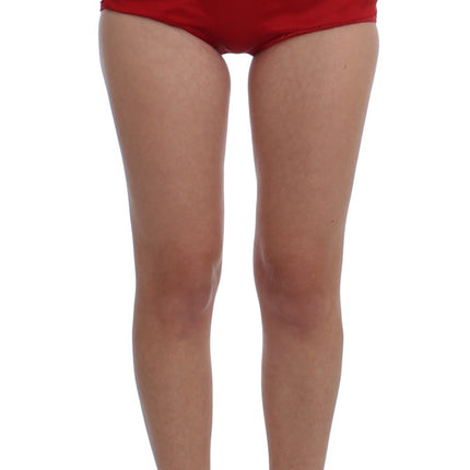Dolce & Gabbana Red Silk Crystal Roses Shorts