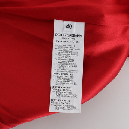 Dolce & Gabbana Red Silk Crystal Roses Shorts